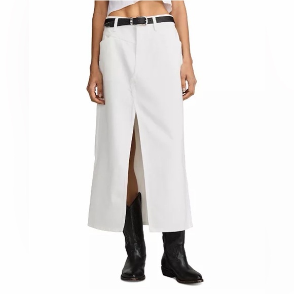 Lucky Brand Dresses & Skirts - Lucky Brand White Denim Midi Skirt with Slit | Size 6 / 28